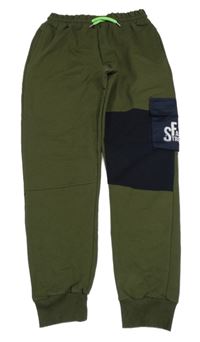 Khaki-tmavomodré cuff kalhoty s kapsou Caribou