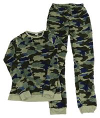 Khaki army plyšové pyžamo Hema 