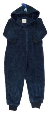 Tmavomodro-modrá chlupatá kombinéza s kapucí - dinosaurus Next