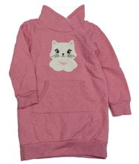 Růžová mikinová tunika s kočkou a komínovým límcem Topolino