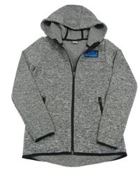 Šedá melírovaná pletená propínací mikina s nápisem a kapucí Y.F.K.