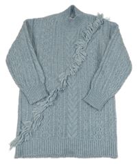 Svetlomodré vzorované svetrové šaty s strapcemi Zara