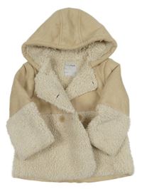 Béžovo-smetanový semišovo/huňatý kabát s kapucí Kimba