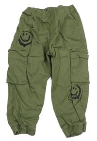 Khaki plátěné cargo cuff kalhoty se smajlíky Next