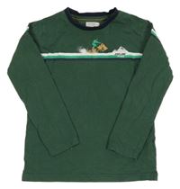 Tmavozelené triko se skútrem a pruhy Fat Face