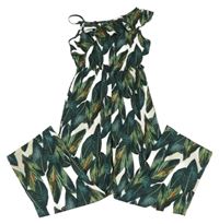 Smotanový nohavicový overal s listami a volánikmi Shein