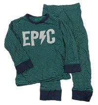 Tmavomodro-zelené pruhované pyžamo s nápisem 