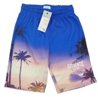 Nové - Modro-růžové teplákové kraťasy s palmami Primark