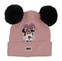 Svetloružová pletená čapica s Minnií a bambulemi Disney