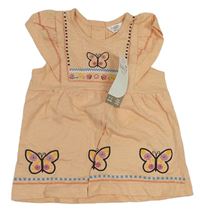 Svetlooranžové melírované šaty s motýlikmi a volánikmi M&Co