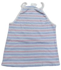 Bielo-modro-ružový pruhovaný rebrovaný crop top F&F