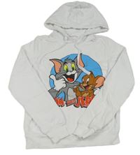 Bílá mikina s Tomem a Jerrym a kapucí