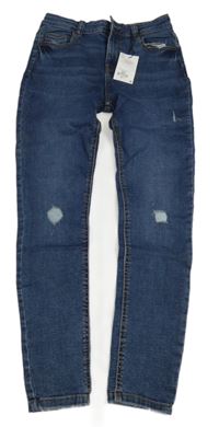 Nové - modré skinny teplákové rifle s vyšúchaním PRIMARK