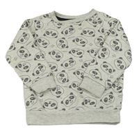 Svetlosivá melírovaná mikina s pandami PRIMARK