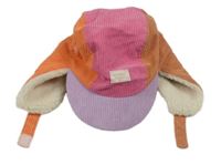 Růžovo-lososovo-skořicovo-levandulová manšestrová zateplená beranice s kšiltem Next