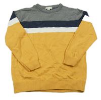 Okrovo-bílo-tmavomodro/šedý svetr Vertbaudet