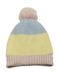 Světlemodro/žluto/pudrová pletená čapica s brmbolcom Ergee