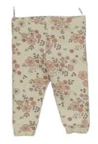 Smetanové teplákové teplé legíny s kytičkami a krajkou C&A