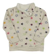 Světlebéžová melírovaná mikina s barevnými hvězdičkami a kapsou Topomini