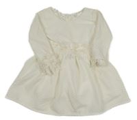 Smetanové vzorované slavnostní šaty s květy s perlami a krajkou 