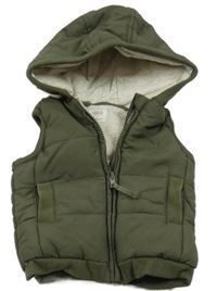 Khaki prošívaná šusťáková zateplená vesta s kapucí mamas&papas