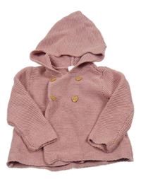 Starorůžový melírovaný propínací svetr s kapucí H&M