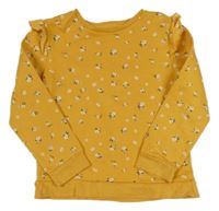 Horčicová mikina s kvietkami a volánikmi sinsay