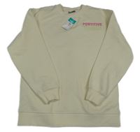 Nové - smotanová mikina s nápismi a kvietkami Matalan