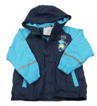 Tmavomodro-modrá nepromokavá jarní bunda s dinosaurem a kapucí Kiki&Koko