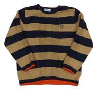 Tmavomodro-hnedo-červený pruhovaný vlnený sveter mayoral