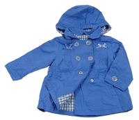 Modrý šusťákový jarní kabát s mašlemi a límečkem a kapucí C&A