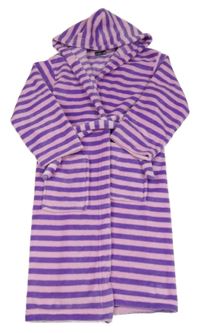 Tmavofialovo-světlerůžový pruhovaný plyšový župan s kapucí crash one