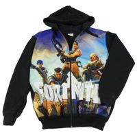 Čierno-tmavofialovo-modro-mátová prepínaci tepláková mikina s Fortnite a kapucňou