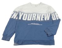 Modro-bílá mikina s nápisy