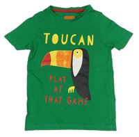 Zelené tričko s tukanem a nápisy Tu