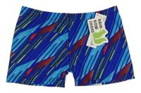 Nové - safírovo-modro-červeno-zelené vzorované nohavičkové plavky RIVER ISLAND