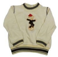 Smetanovo-tmavohnedá sametovo/pletená mikina s obrázkom