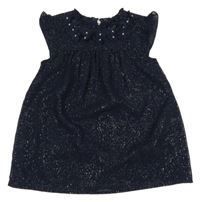 Tmavomodrá třpytivá šifonová tunika s 3D květy a volánky George