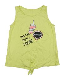 Citronový top s nápojem a nápismi a uzlom C&A