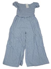 Nové - světlemodrý kalhotový culottes overal s bílými kytičkami M&S