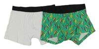 2x - Boxerky - bílo/černé Matalan, zeleno/černé s papoušky PRIMARK