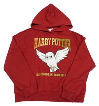 Tmavočervená crop mikina s Hedwigou - Harry Potter a kapucí 