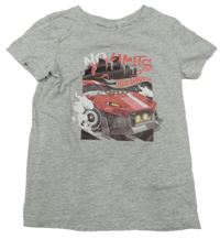 Sivé melírované tričko s autem - Hot Wheels