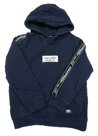Tmavomodrá mikina s logom a vreckom a pruhmi a kapucňou CARS JEANS