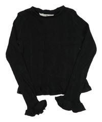 Černé třpytivé žebrované crop triko s volánky H&M