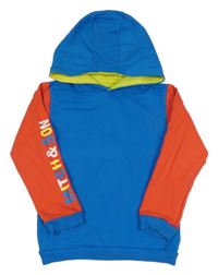 Modro-červená mikina s vreckom a logom a kapucňou mitch&son