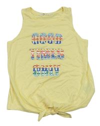 Žltý crop top s nápisom a uzlom H&M