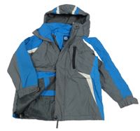 Tmavošedo-modro-bílá šusťáková zateplená bunda s kapucí Next