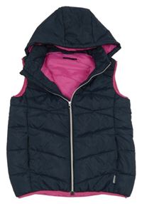 Tmavomodrá prešívaná šušťáková zateplená vesta s kapucňou Name it