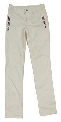 Bílé plátěné skinny kalhoty s výšivkami LC Waikiki